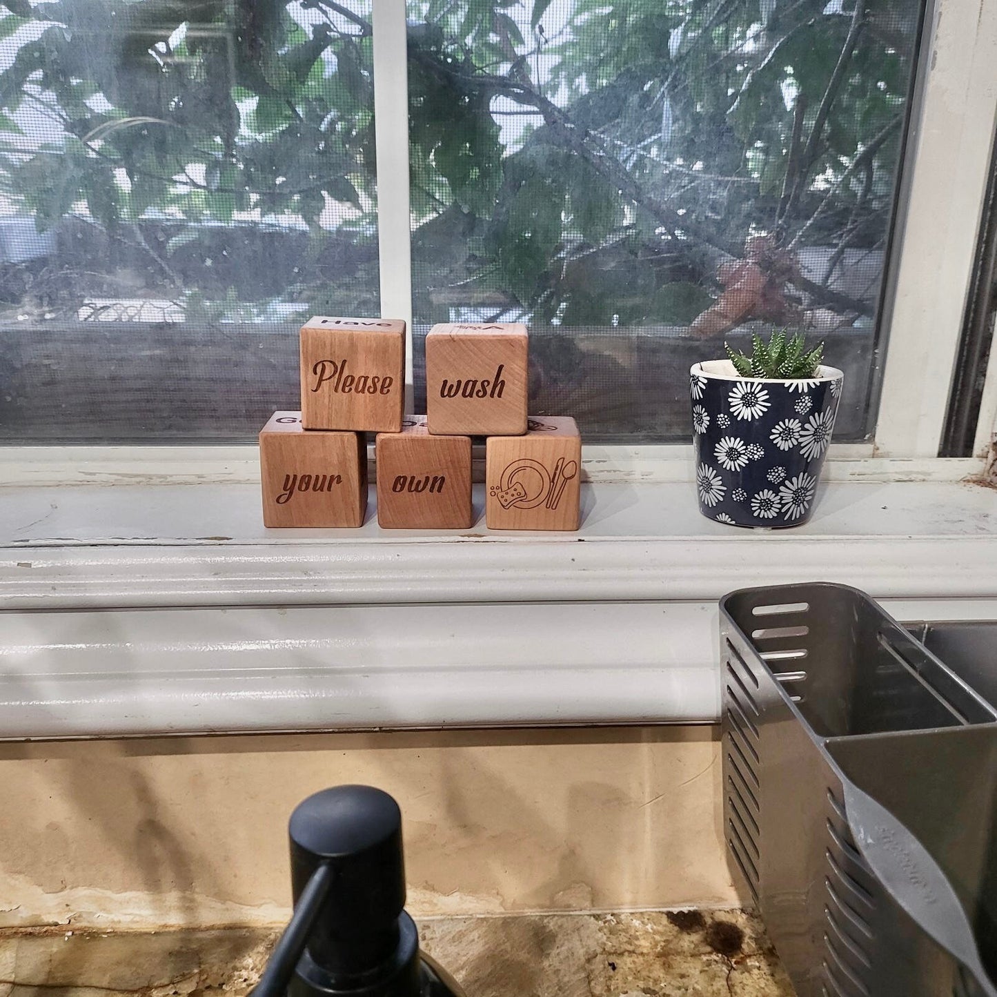 Personalized Block Laser Engraved Block Wooden Finished Solid Wood Block - A set of 5 blocks - 5 Sides Laser - Handmade in USA