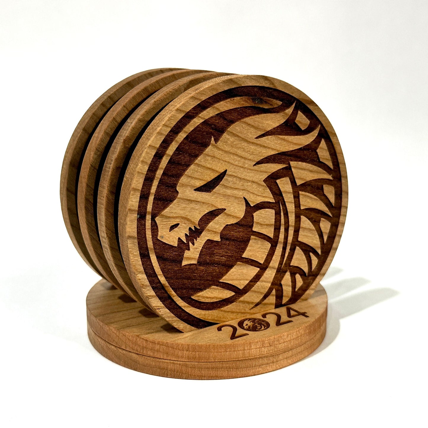 Set of 6 Dragon Coasters Set Circle Unique Gifts Wood Drink Coasters Housewarming Gift Gift Cup Drink Holder Table Top Protection Home Decor