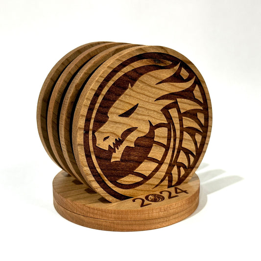 Set of 6 Dragon Coasters Set Circle Unique Gifts Wood Drink Coasters Housewarming Gift Gift Cup Drink Holder Table Top Protection Home Decor