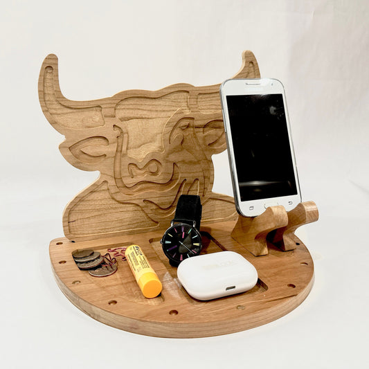 New Look Art Bull Phone Holder Organizer Docking Station Custom Nightstand Dock Caddy Zodiac Animals Charging Station Accessories Stand
