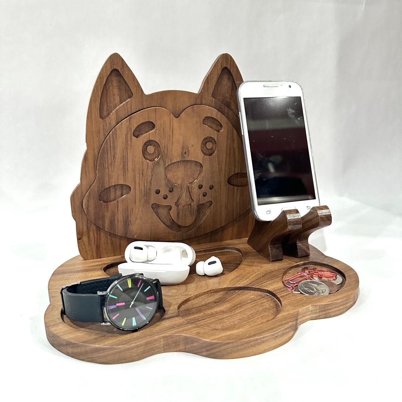 New Look Art Dog Phone Holder Organizer Docking Station Custom Nightstand Dock Caddy Zodiac Animals Charging Station Accessories Stand