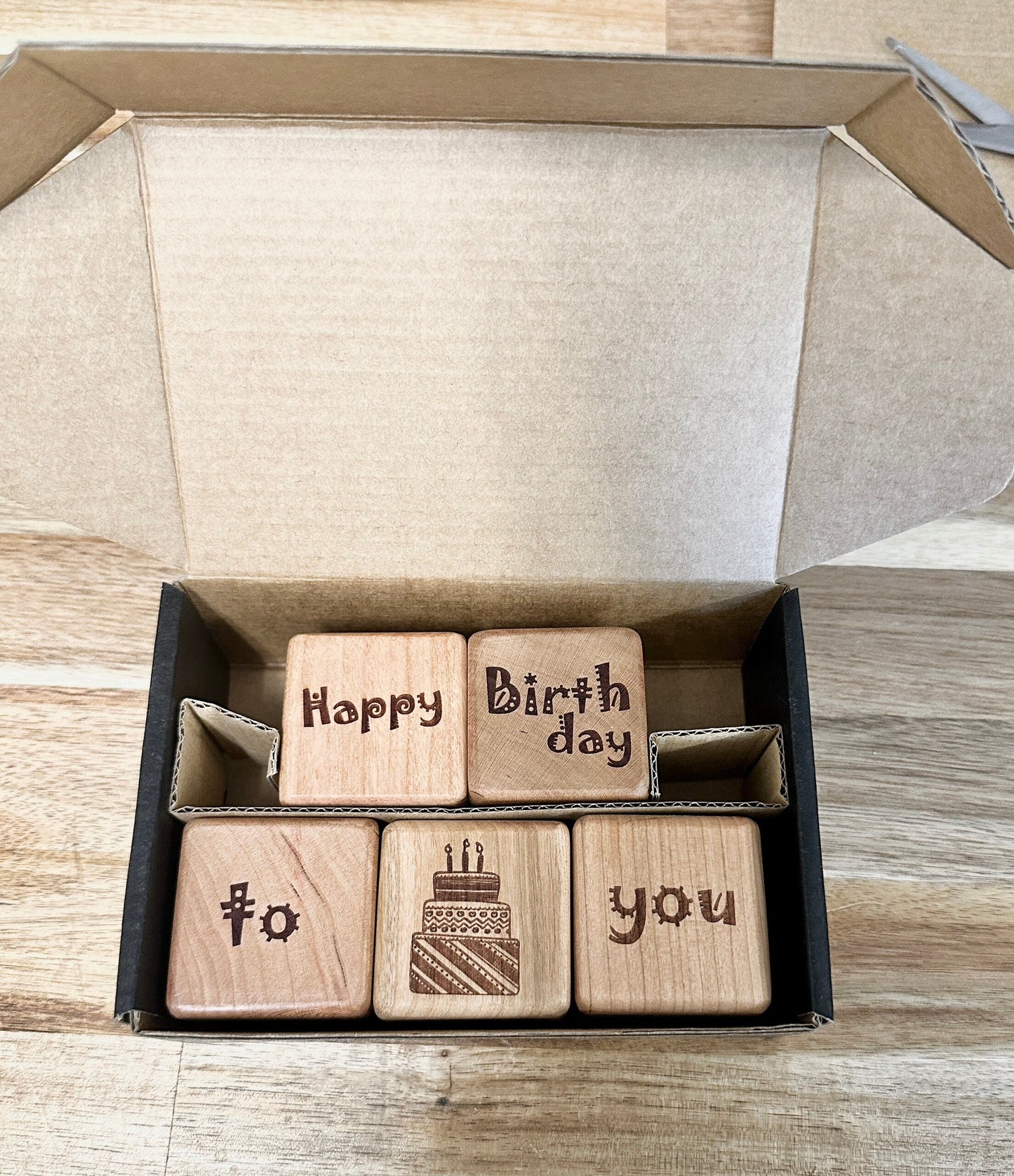 Personalized Block Laser Engraved Block Wooden Finished Solid Wood Block - A set of 5 blocks - 5 Sides Laser - Handmade in USA
